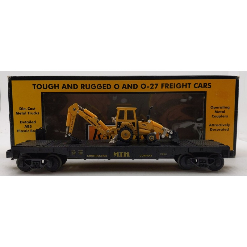 MTH 30-7606 O Gauge MTH Lines Semi-Scale Flatcar with Backhoe EX/Box