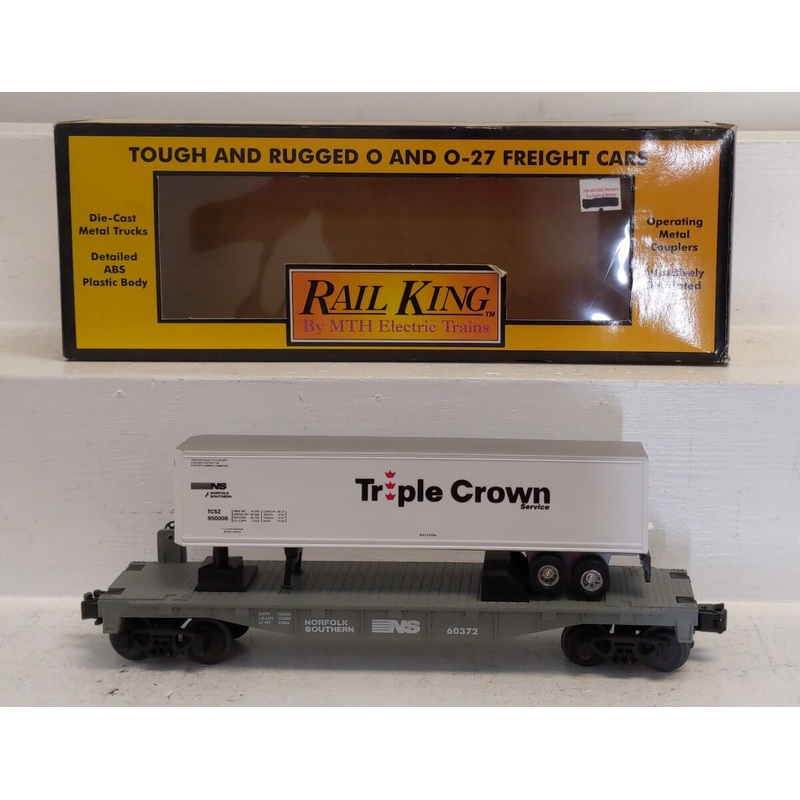 MTH 30-7609 O Gauge Norfolk & Southern Flatcar with NS Triple Crown Trailer LN/Box
