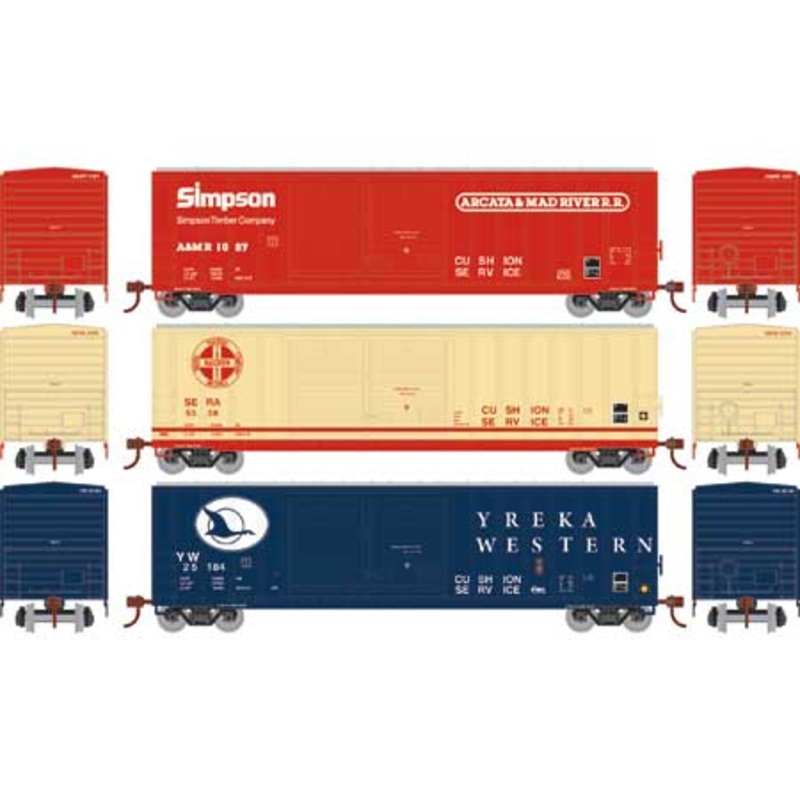 Athearn 98519 HO Assorted A&MR/SERA/YW 50′ FMC Offset DD Boxcar (Set of 3) MT/Box