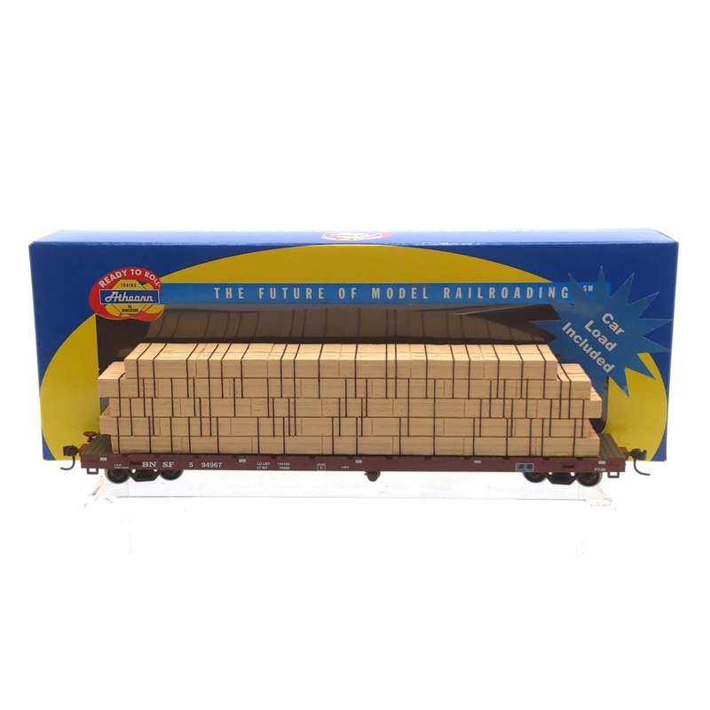 Athearn 81939 HO Burlington Northern Santa Fe 60′ Flat w/Lumber Load #594967 NIB