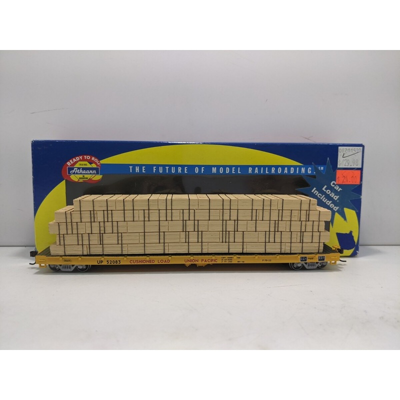 Athearn 81946 HO Scale RTR Union Pacific 60′ Flat Car w/Lumber Load #52083 NIB