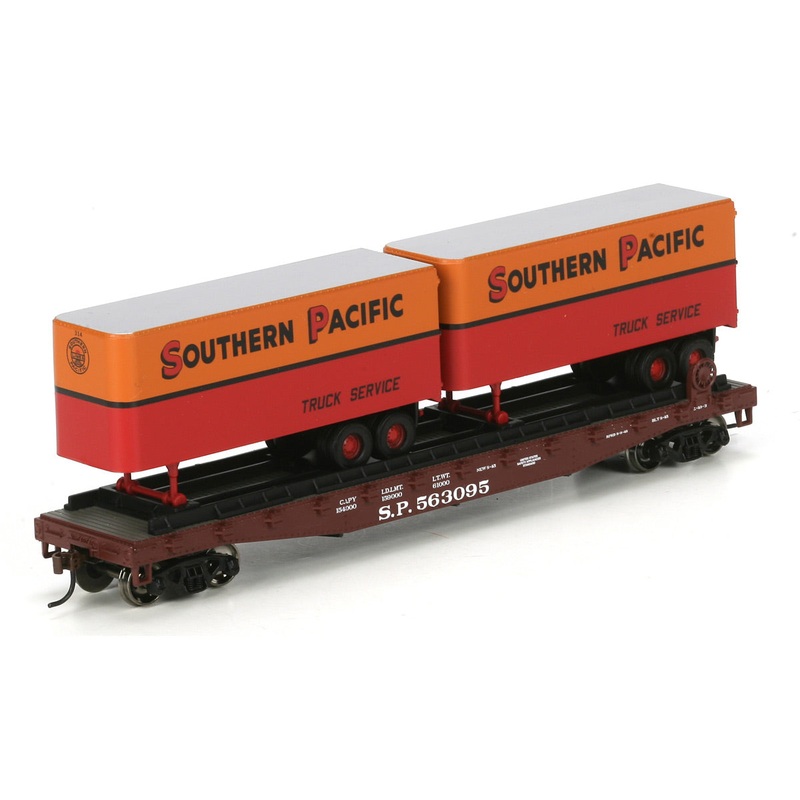 Athearn 96369 HO Scale Southern Pacific RTR 50′ Flat W/Two 25′ Trailers #563095 LN/Box