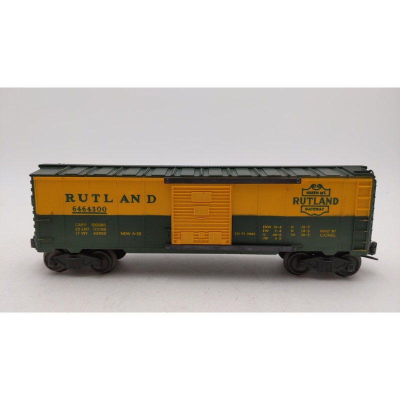 Lionel 6464-300 Vintage O Rutland Boxcar – Type IIA Clear Body – Yellow & Green VG