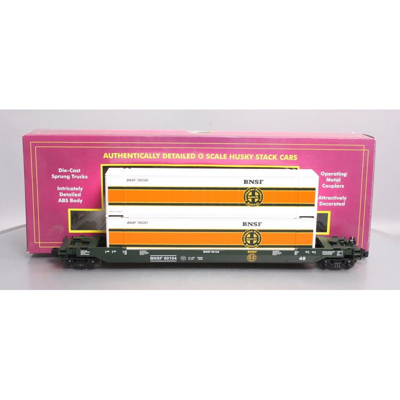 MTH 20-95005 O Gauge BNSF Husky Stack Car w/ Containers #60104 EX/Box