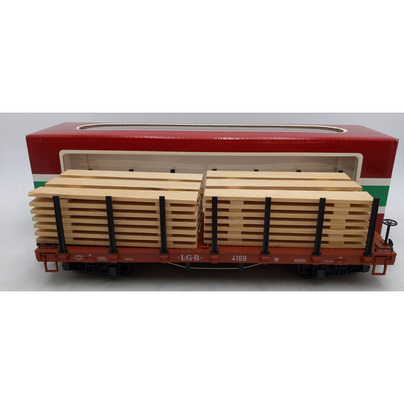 LGB 4169 G Scale Flatcar with Lumber Load – Plastic Wheels LN/Box