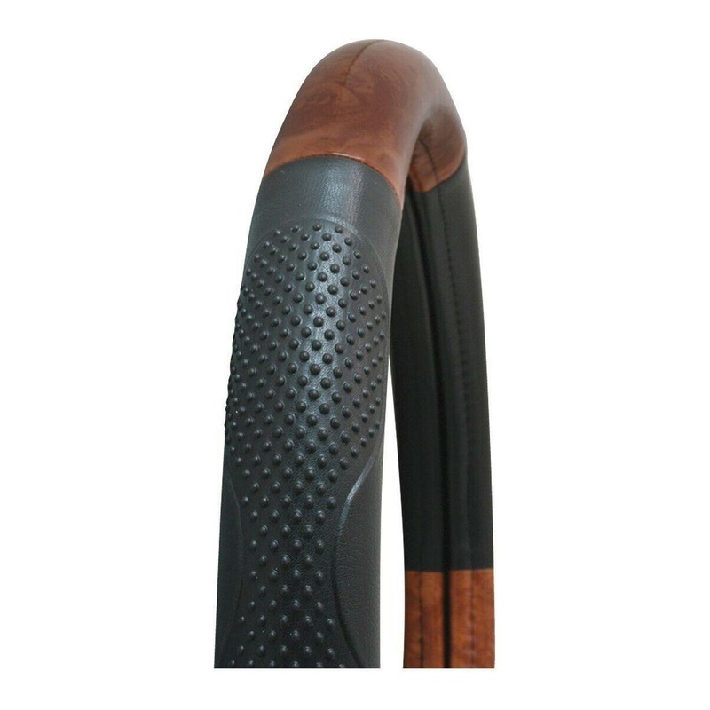 dark wood black leather universal 18 inch steering wheel cover deluxe new 54008