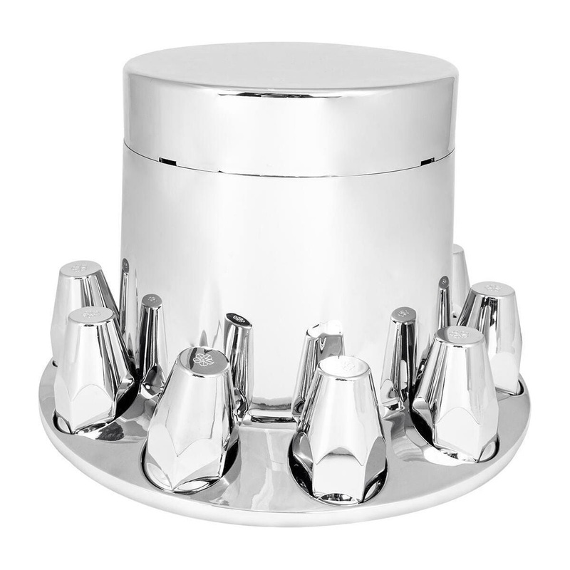 FLAT TOP CHROME ABS REAR AXLE COVER SET W/LOCKING TABS & STANDARD HUB CAP 40211