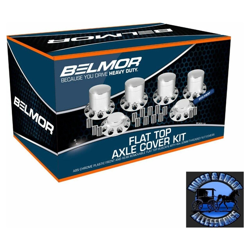41837711 Belmor Flat Top kit wheel hub Axle Cover Kit chrome 33mm screw on lug nuts new