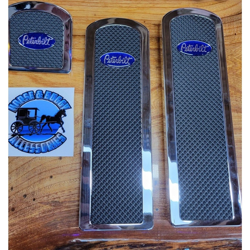 billet aluminum Peterbilt 379 389 359 foot pedals with rubber insert blue logo #RZ-PS3-PB-DEC blue