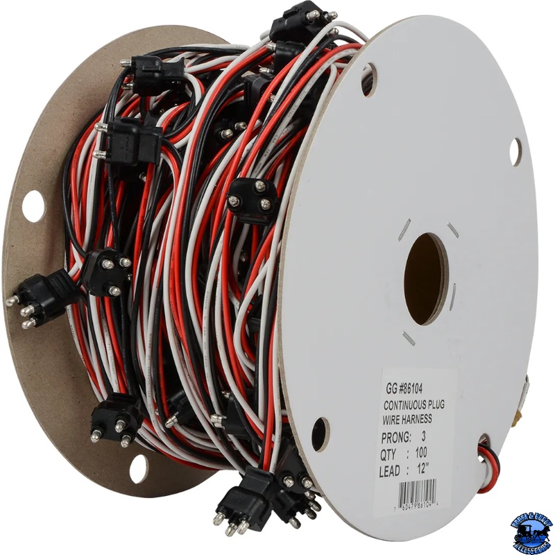 GRAND GENERAL CONTINUOUS 3-PRONG STRAIGHT LIGHT PLUG WIRE HARNESS ROLL 86104