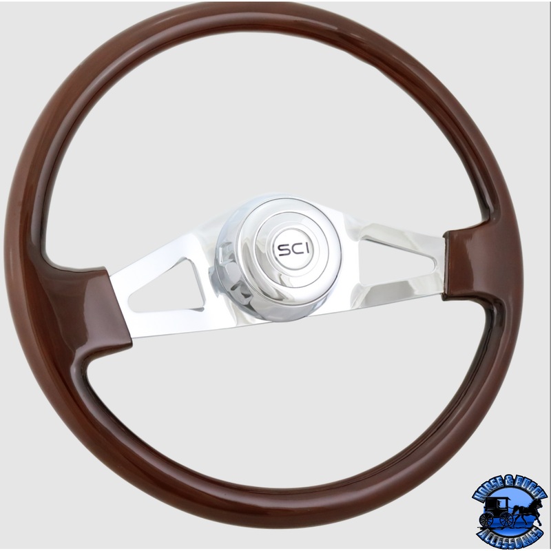 275-3003-77502 Steering Creations 18” Pinion Mahogany Wood Chrome 2-Spoke w/ Cutouts Wheel
