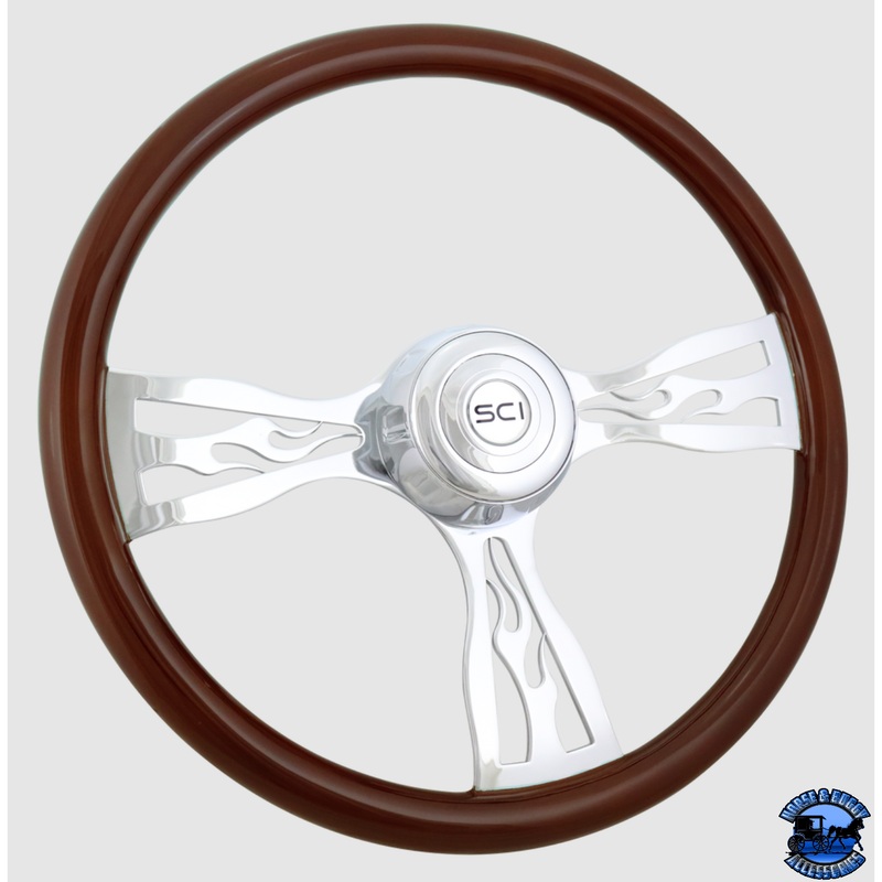 276-3003-77502 Steering Creations Blaze  18 Wood Rim Chrome 3-Spoke w/Cut Outs Wheel