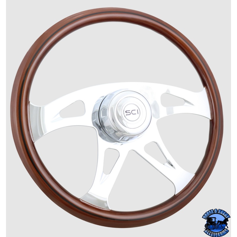 285-3003-77502 Steering Creations Ace w/Black Line 18 Wood Rim Chrome 4-Spoke w/Cut Outs Wheel