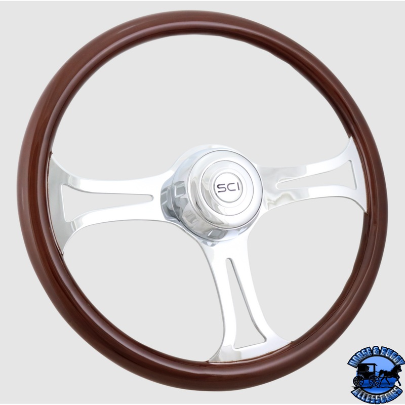 289-3003-77502 Steering Creations Saber 18 Wood Rim Chrome 3-Spoke w/Cut Outs
