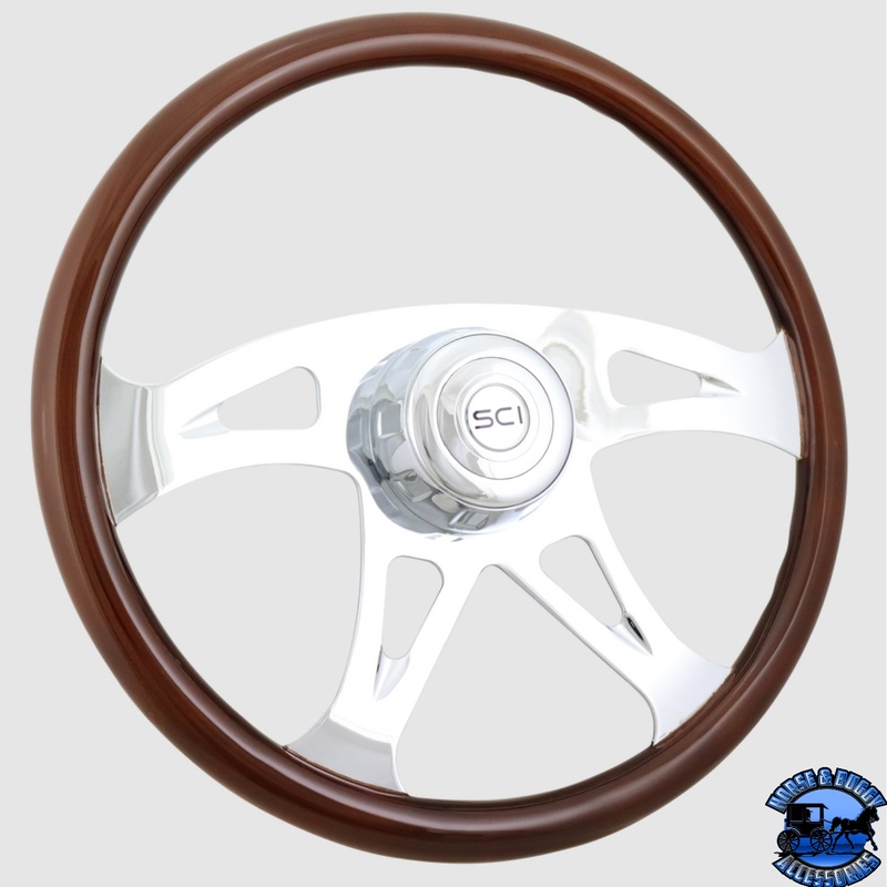 290-3003-77502 Steering Creations 18” Ace Wood Rim Wheel Chrome 4-Spoke W/ Cut Outs
