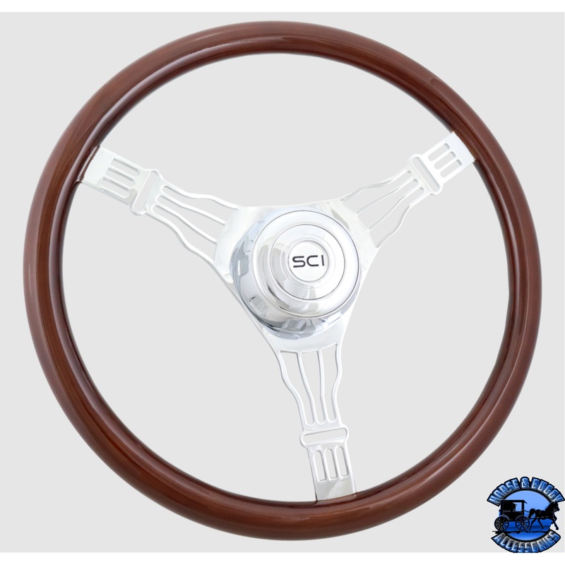 293-3003-77502 Steering Creations Voltage 3 18 Wood Rim Chrome 3-Spoke w/Wire Cut Outs