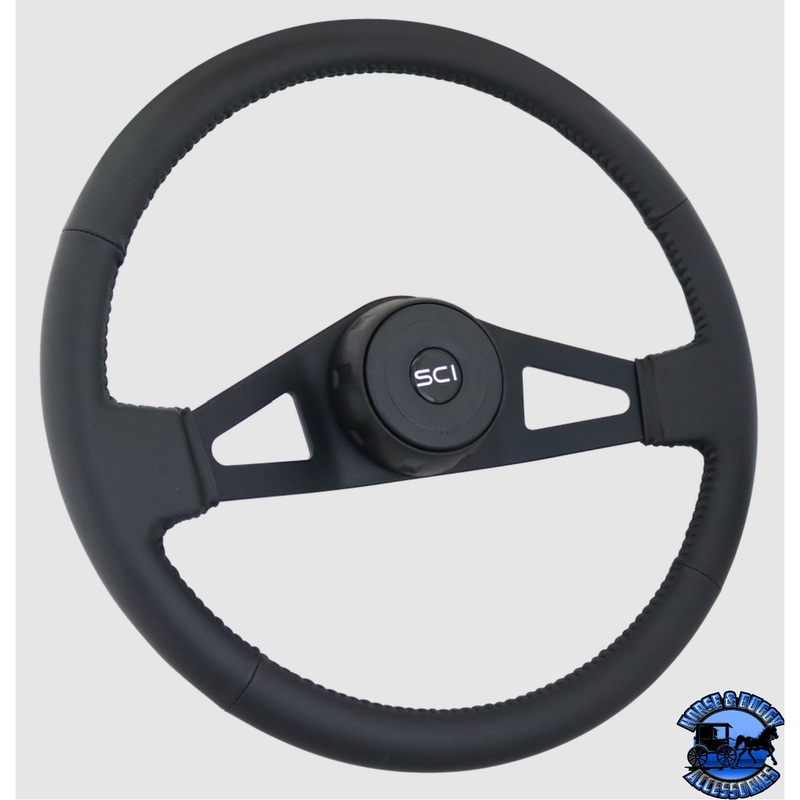 348-3015-77004 Steering Creations Jupiter 18 Black Leather Rim 2-Spoke Wheel (3-Hole)