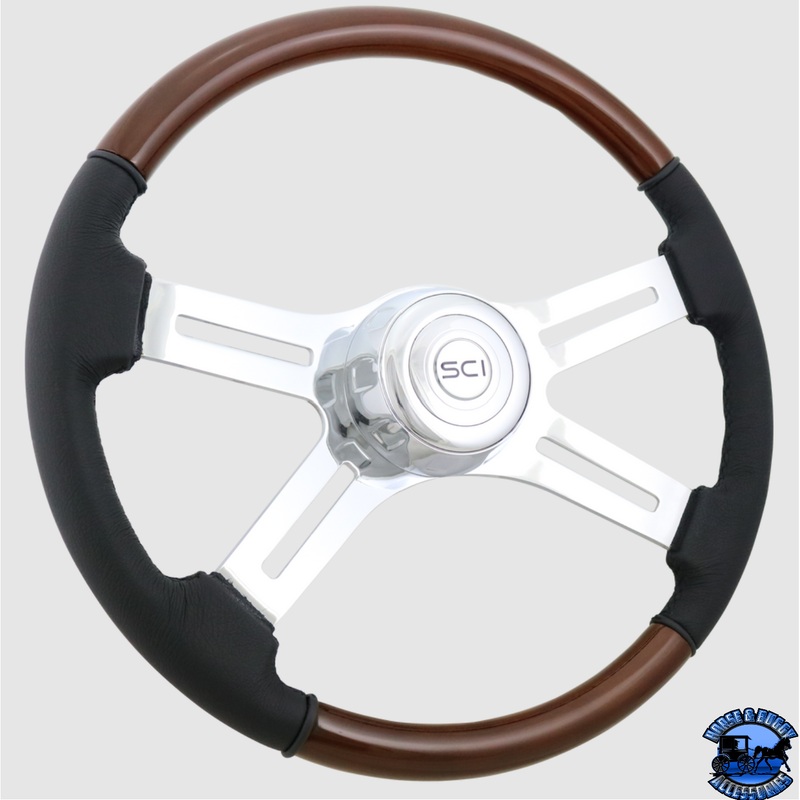 480-3003-77502 Steering Creations Classic Combo Wood and Leather 18 4-Spoke Wheel (3-Hole)
