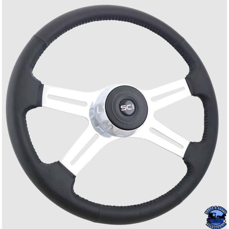 SC-390-3003-77004 Steering Creations Statesman 18 Black Leather Rim, Chrome 4-Spoke Wheel (3-Hole)