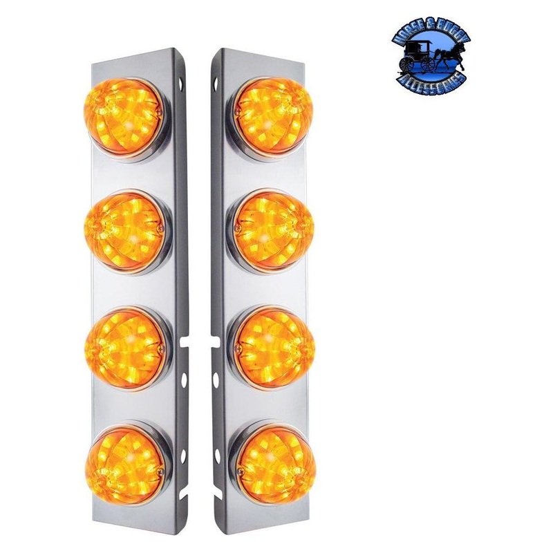 SS Front Air Cleaner Bracket 8X 17 LED Watermelon Lights For Peterbilt-Amber LED & Lens (Pair) #31974