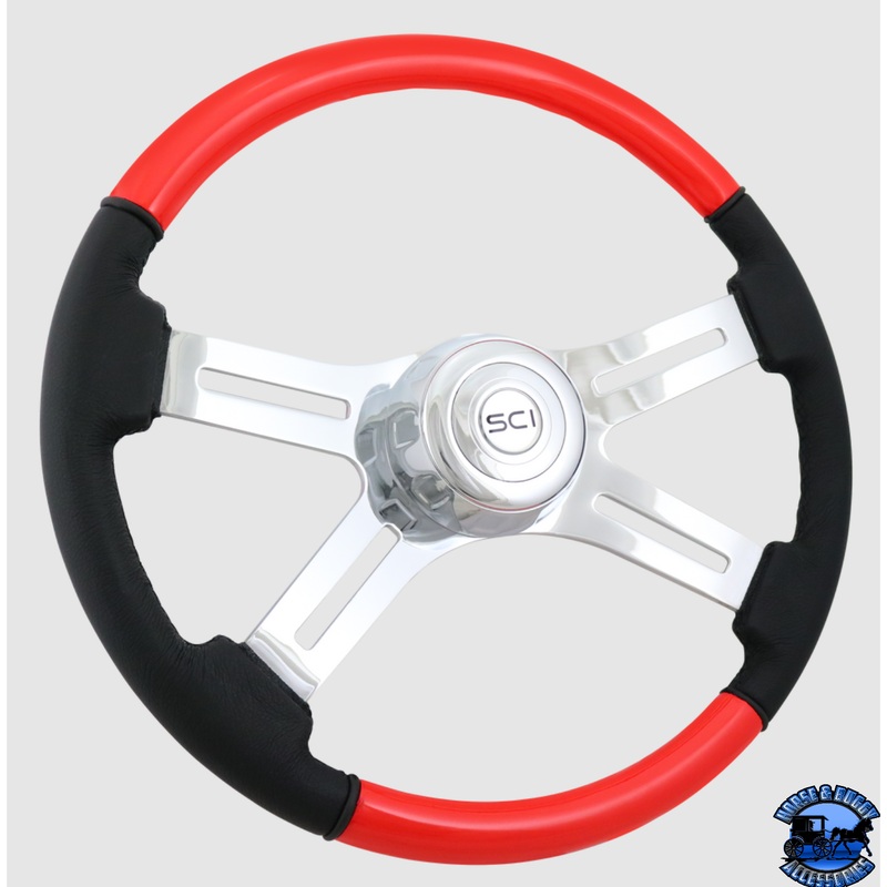 Steering Creations Classic Combo Viper Red 18 Wood & Leather Rim 4-Spoke Wheel (3-Hole)