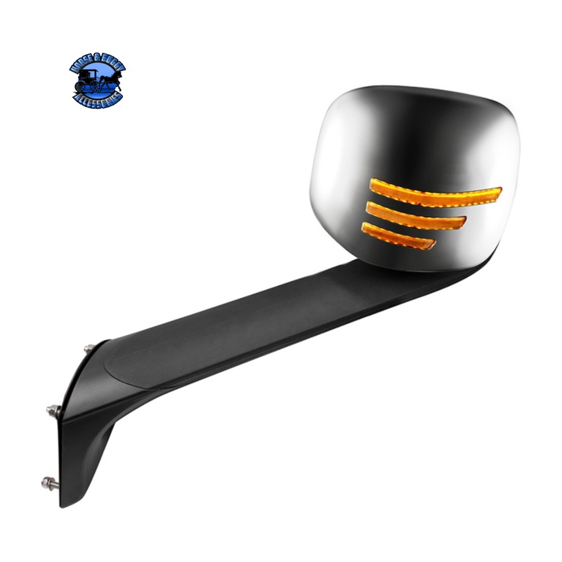 CHROME HOOD MIRROR ASSEMBLY W/ SEQUENTIAL LED LIGHTS FOR 2018-2024 FREIGHTLINER CASCADIA – HEATED (Choose Side)