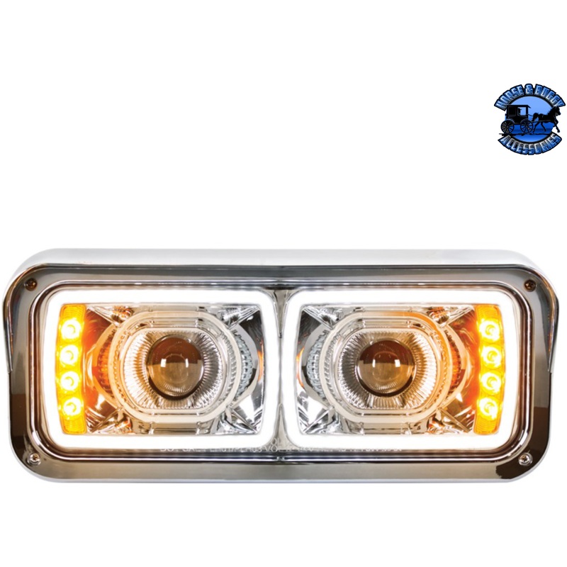 HIGH POWER LED PROJECTION HEADLIGHT WITH LED TURN SIGNAL & POSITION LIGHT BAR (Choose Color) (Choose Side)