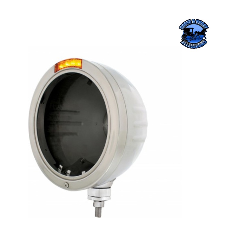 STAINLESS STEEL BULLET EMBOSSED STRIPE HEADLIGHT NO BULB WITH LED SIGNAL (Choose Color)