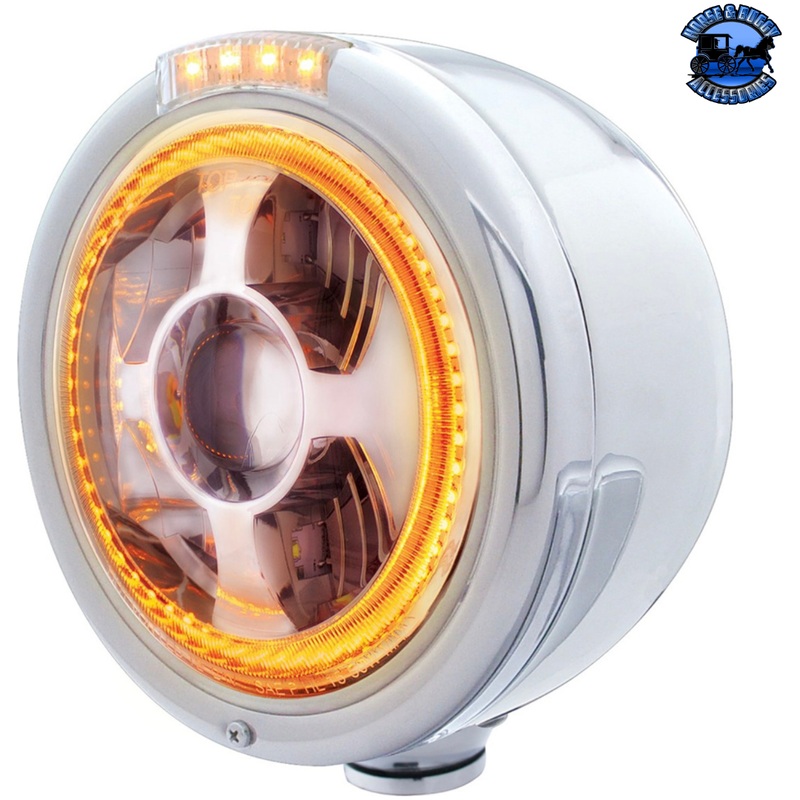 STAINLESS STEEL BULLET HALF MOON HEADLIGHT LED PROJECTION HEADLIGHT & LED TURN SIGNAL (Choose Color)