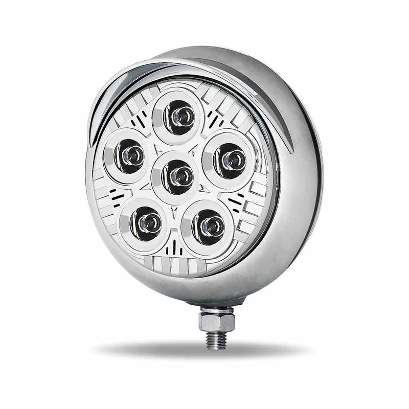 LEGACY SERIES ROUND LED LOAD/WORK LIGHT WITH CHROME FRONT – CHROME HOUSING – CHROME VISOR