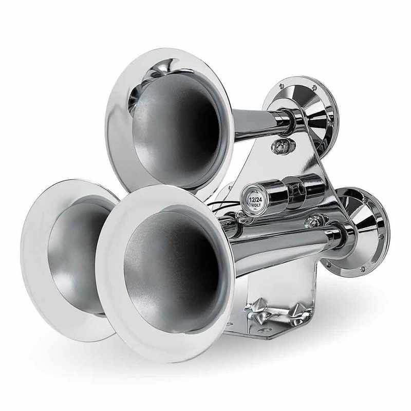 THORN-1 3 Bell Air Powered Train Horn  130-135 Decibels | Chrome Plated Zinc Alloy