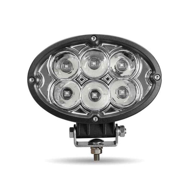 Universal White Cree Oval Work Light – Clear Lens – Black Housing (6 Diodes) – 5400 Lumens