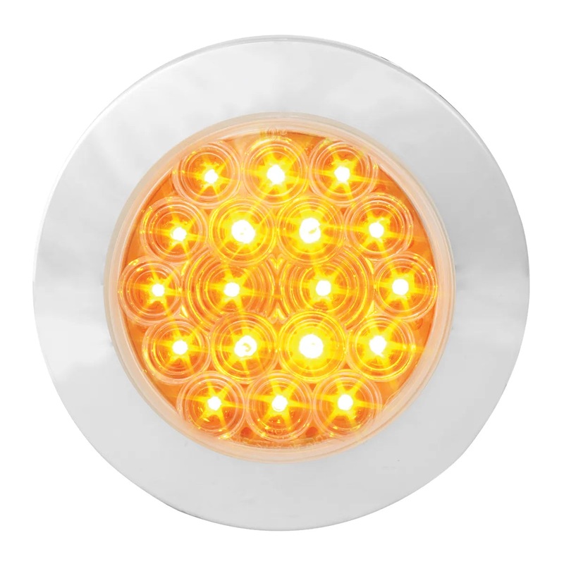 4 FLEET AMBER/CLEAR 18 LED FLANGE MOUNT W/BEZEL, 3 WIRES