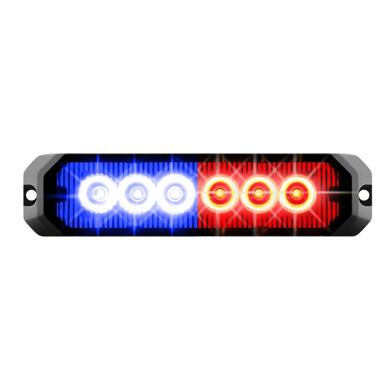 5 MEDIUM RECTANGULAR HIGH POWER LED STROBE LIGHT, BLUE & RED/CLEAR