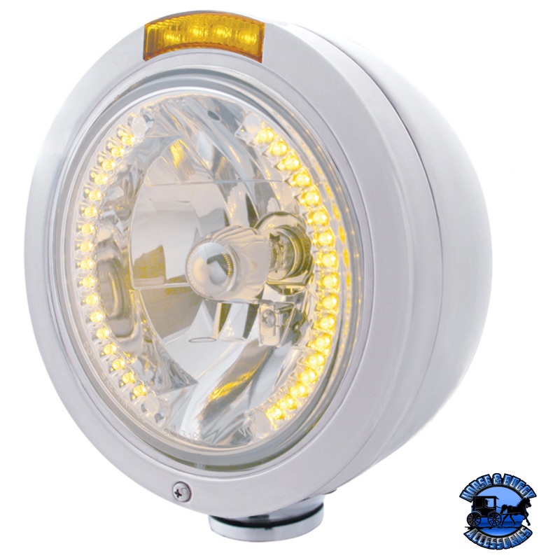 STAINLESS STEEL BULLET CLASSIC HEADLIGHT H4 WITH AMBER LED & SIGNAL (Choose Mode) (Choose Color)