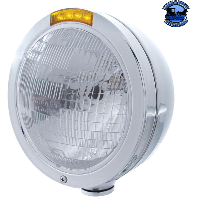 STAINLESS STEEL BULLET CLASSIC HEADLIGHT H6024 BULB & LED TURN SIGNAL (Choose Color)