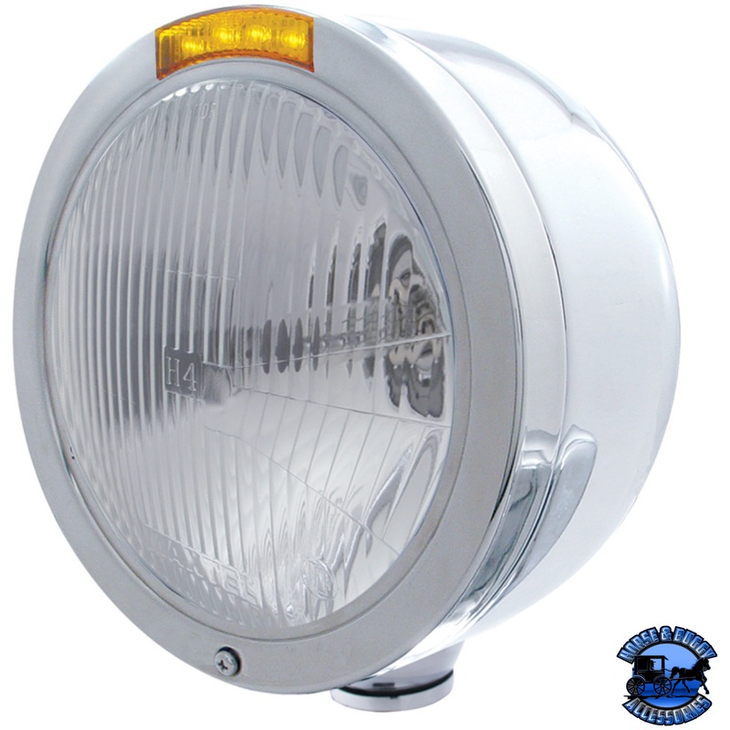 STAINLESS STEEL BULLET HALF MOON HEADLIGHT H4 BULB & LED TURN SIGNAL (Choose Color)