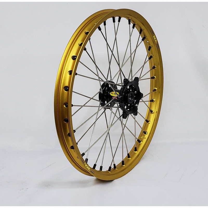 Wheel Front 1.60×21 Black Hub Gld Rim/Sil Spoke/Blk Nipple
