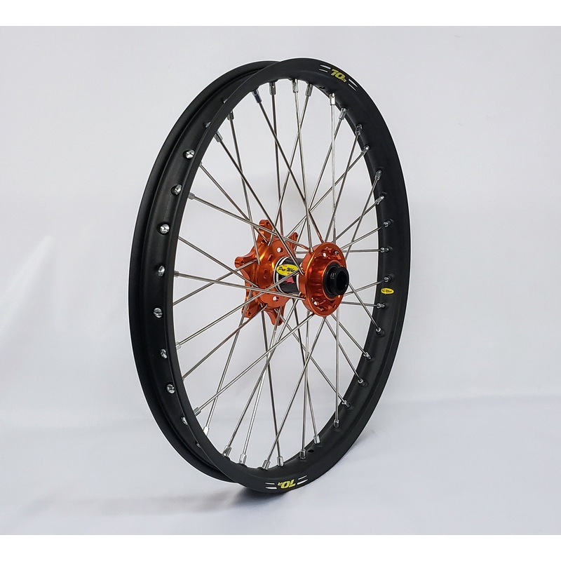 Wheel Front 1.60×21 Orange Hub Blk Rim/Sil Spoke/Sil Nipple