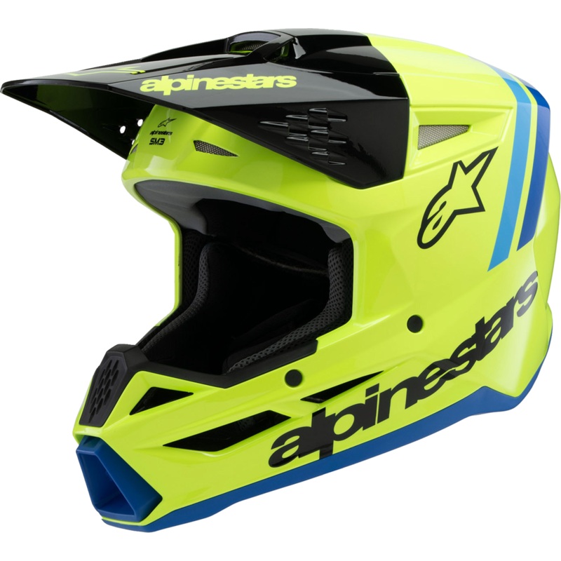 ALPINESTARS Youth SM3 Helmet – Radium – Gloss Yellow Fluo/Black/Blue – Large 8301825-5017-YL