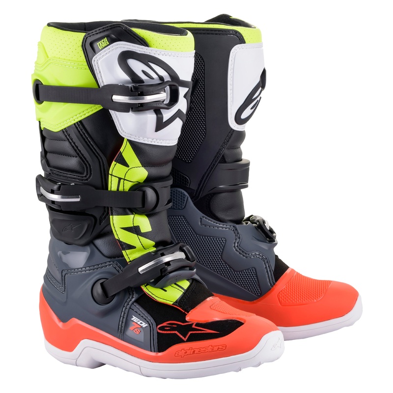 Tech 7s Boots Dark Grey/ Red Fluo/Yellow Fluo Sz 07